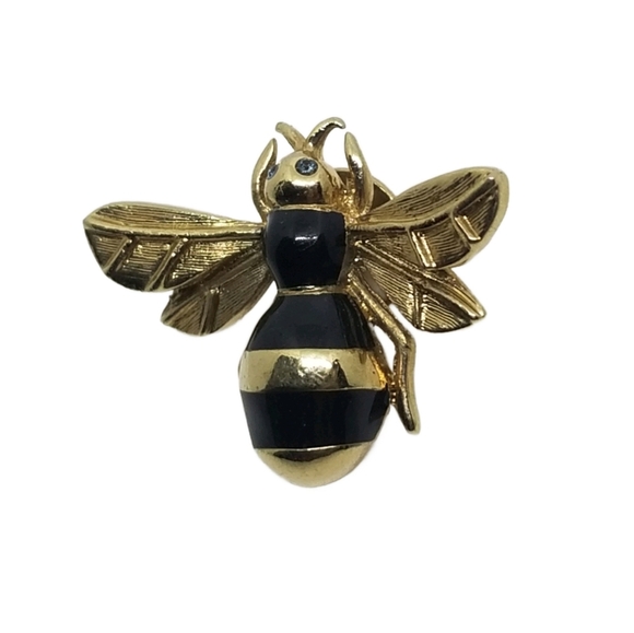 CAROLEE VINTAGE 1980s GOLDTONE & BLACK ENAMEL BUMBLE BEE PIN - Picture 2 of 4